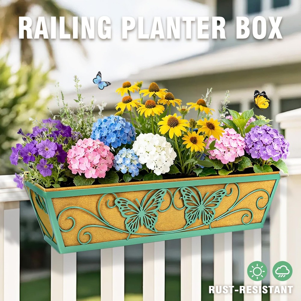 2 Pack 24 Inch Window Boxes Planter Railing Planters Box with Adjustable Brac...