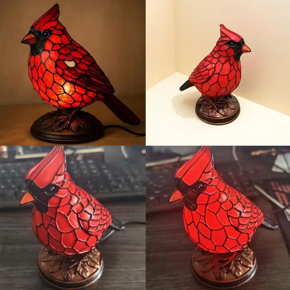 Cardinal Lamp Red Resin Birds Night Light Handmade Resin Table Lamp W/batteries