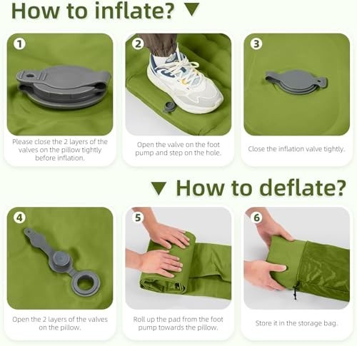 Extra Thick 5" Inflatable Camping Sleeping Pad with Pillow & Foot Pump - Compact