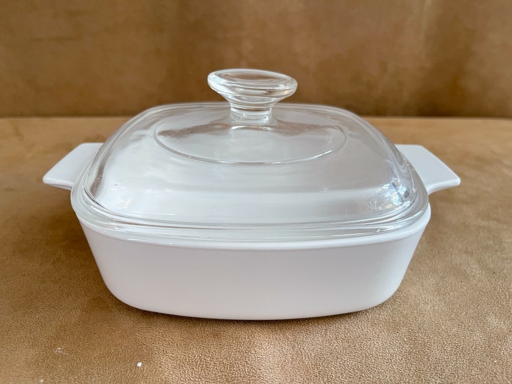 Corning Ware Solid White 1 Qt Casserole Baking Dish A-1-B Pyrex Lid vintage
