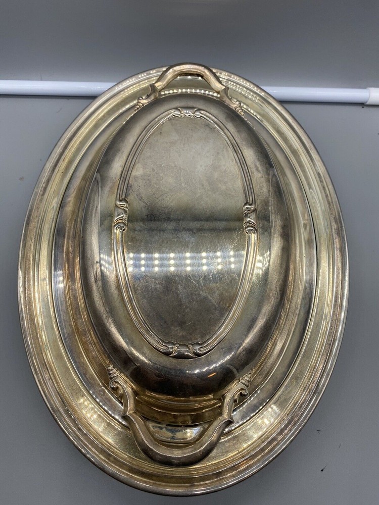 Oneida Silversmith Casserole Dish Lid Oval Ornate Silverplate Kitchen Serving