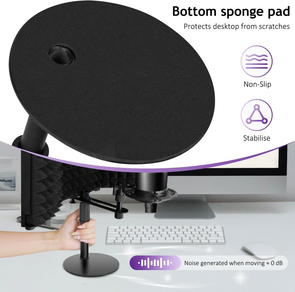 Microphone Isolation Shield, 3 Panels Sound Proof Mic Shield with Mic Stand and