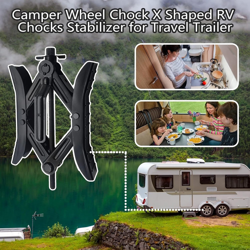 Camper Wheel Chock Stabilizer, RV X Chocks Black