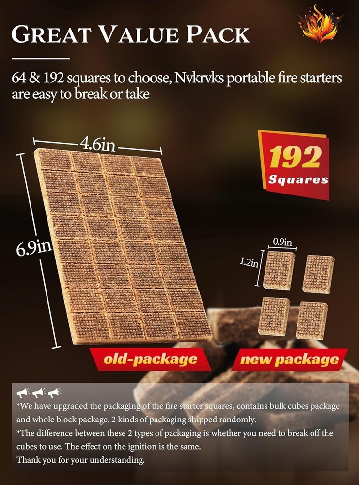 Fire Starter Squares 192 Natural & Odourless Firestarters Cubes for Campfire