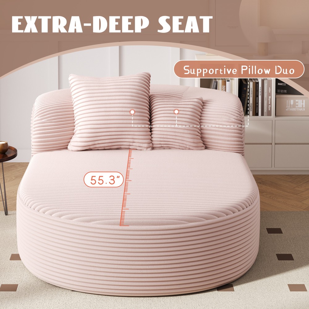 51.6" Sofa Bed Chaise Lounge Sofa Boneless Couch Compression Sofa Couch, Pink