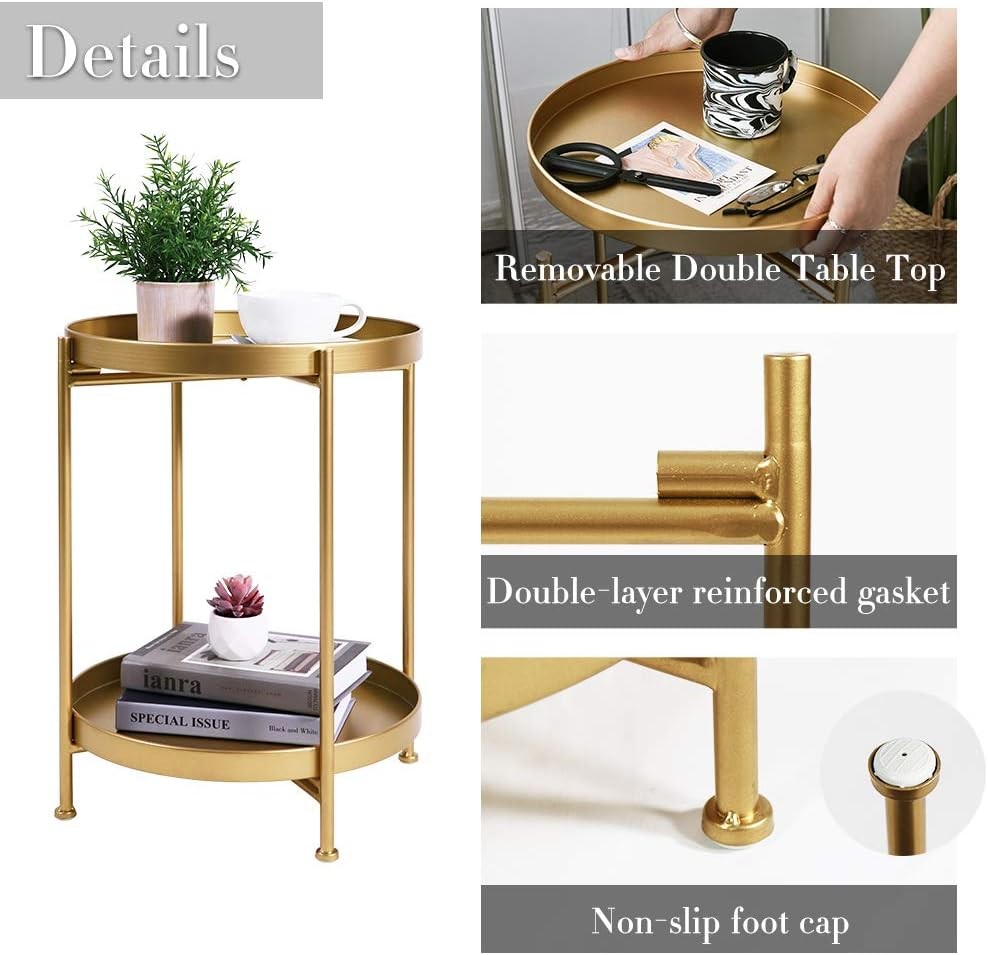 2 Pack Round End Table Mental Side Table Nightstand/Small Wood Tables Accent