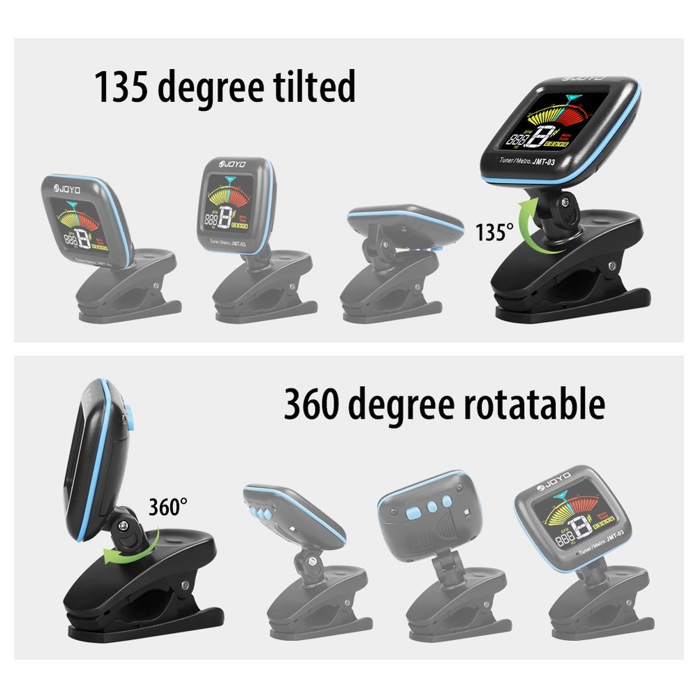 JOYO Guitar Tuner Digital Clip-On Electronic Tuner Metronome with Color Display