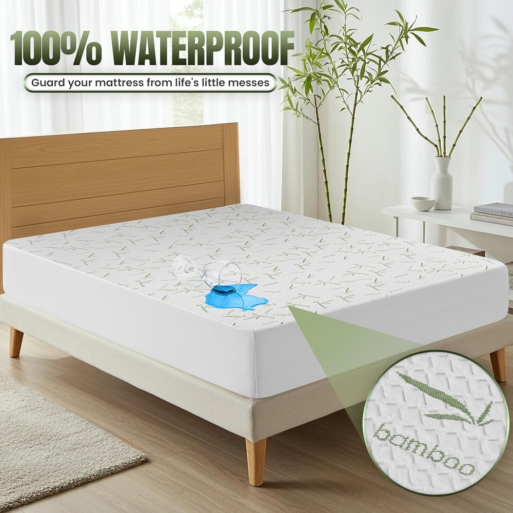 Soft and Stretchable Fitted Queen Mattress Protector – 17 Inch Waterproof Design