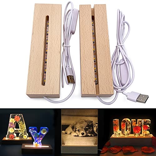 2Pcs Wood LED Lights Display Bases 6 Inch Rectangle Rectangle(Warm Light)