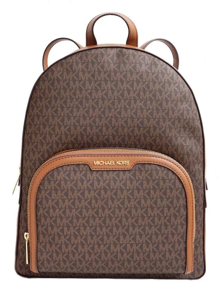 MICHAEL KORS JAYCEE MEDIUM ZIP POCKET BACKPACK BAG LOGO Brown