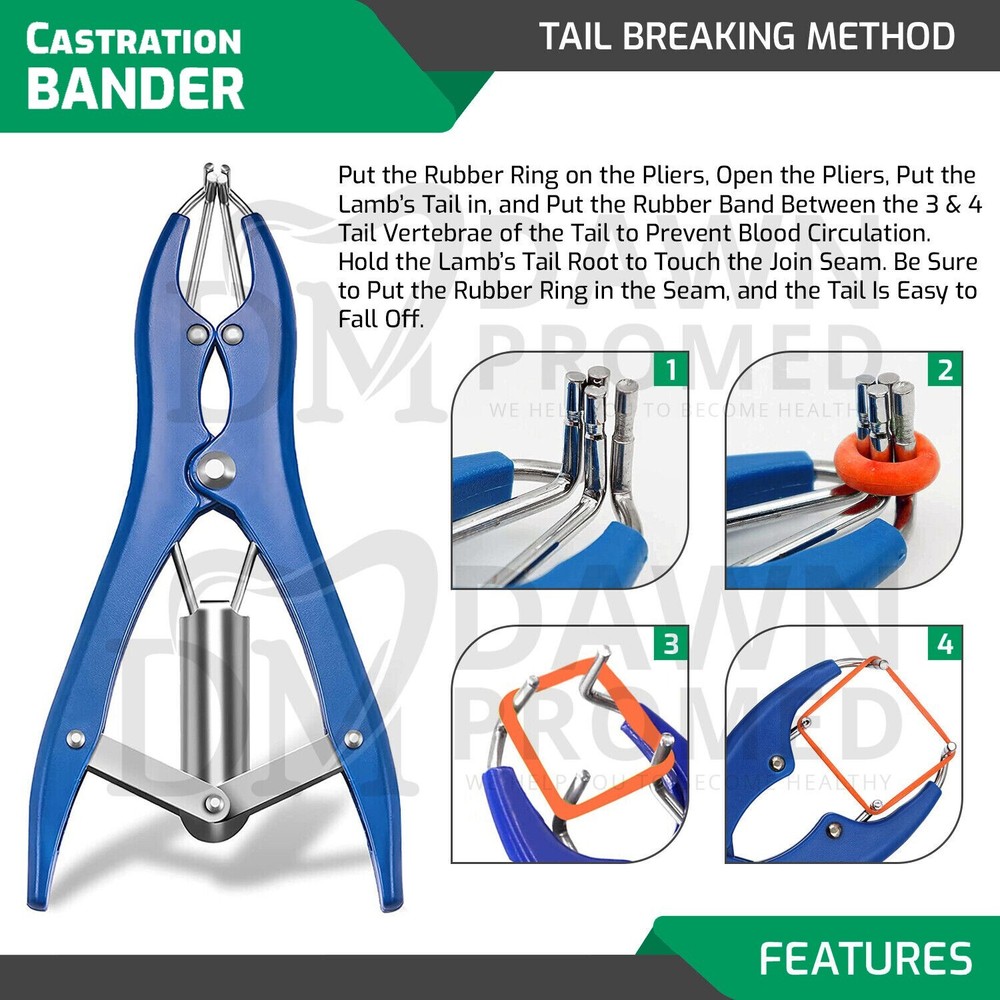 Elastrator Castration & Tail Docker Pliers Livestock Snap Plier German Grade