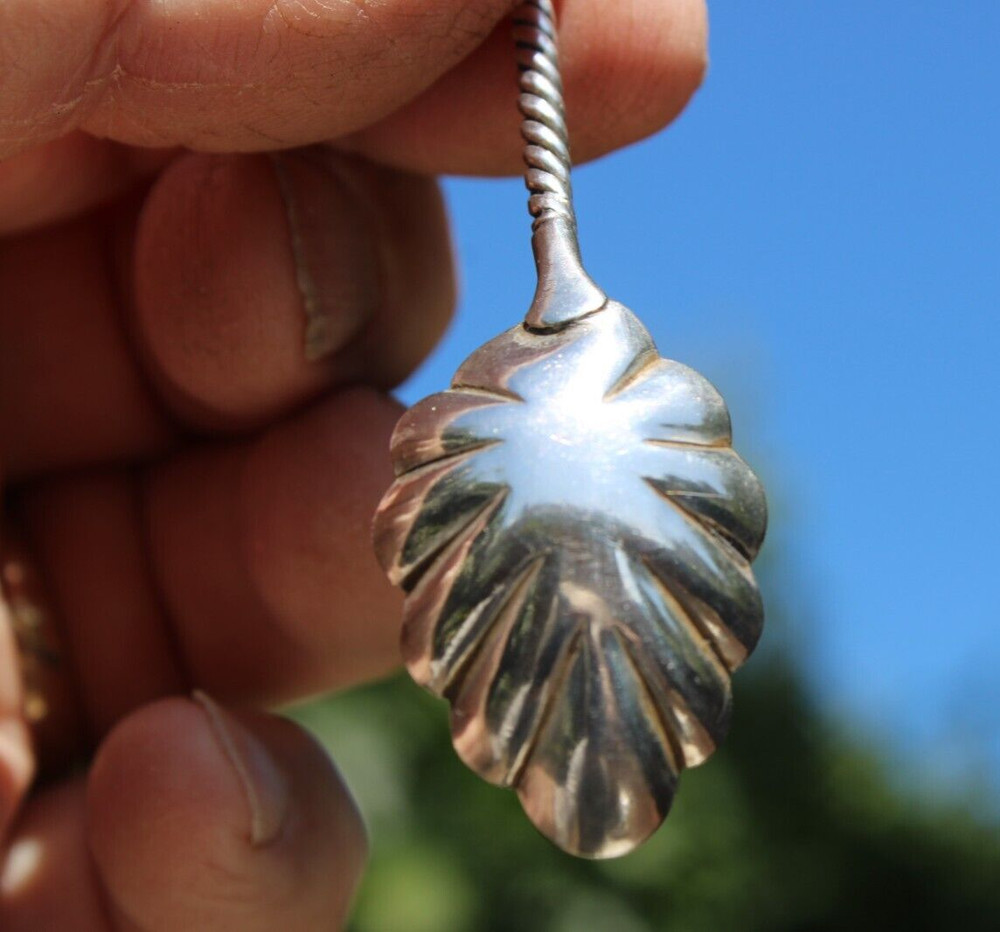 Antique Silver Berry Spoon w/Twisted Handle Shell Shape-#B1