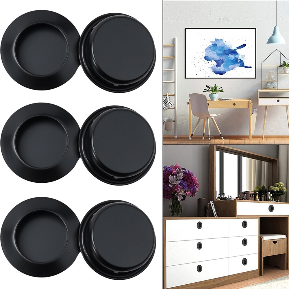 Round Pull Handles 6Pcs Flush Mount Bathroom Kitchen Cabinet Cupboard Set