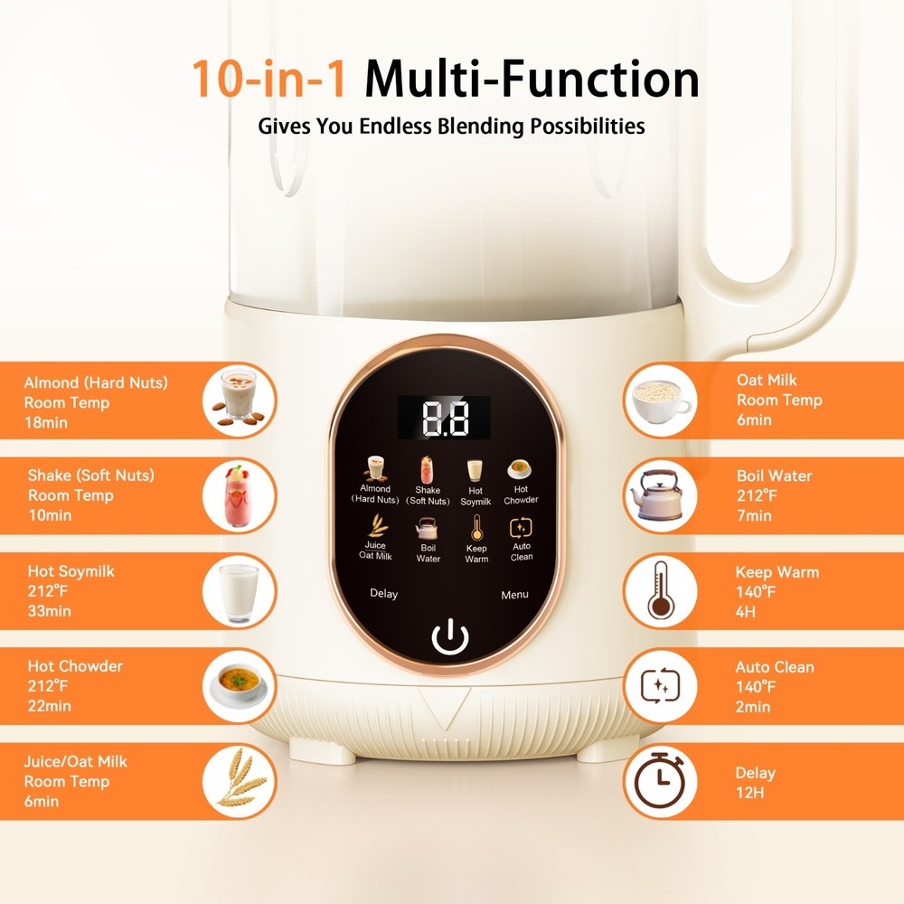 50oz Nut Milk Maker Automatic Soy Milk Machine Delay Start Keep Warm Auto Clear