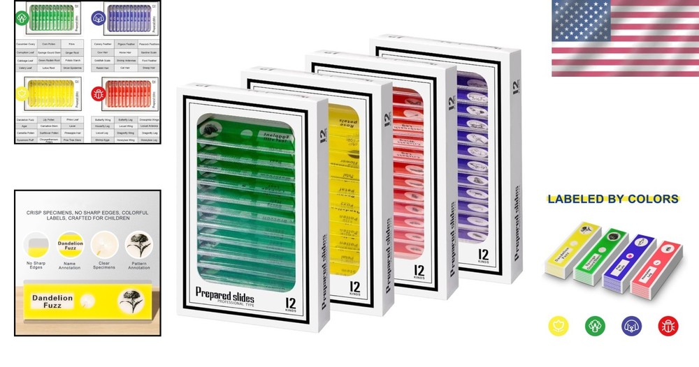 48-Piece Prepared Microscope Slides with Diverse Specimens for Young Scientists