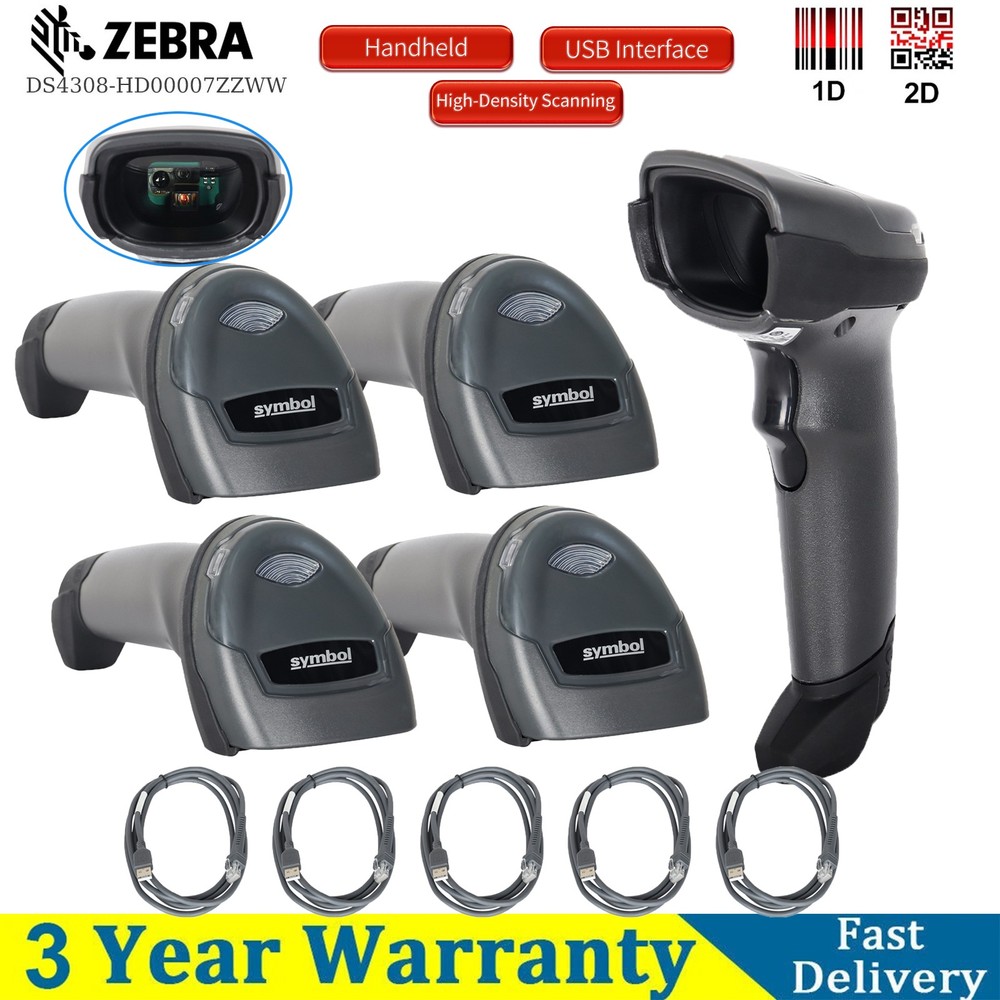 Zebra Barcode Scanner Symbol DS4308-HD 1D 2D Handheld POS Reader +USB Cable