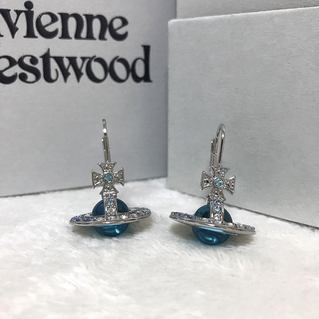 Vivienne Westwood Earrings Tri-Color Stone Tiny Orb Light Blue NO BOX [EJ788