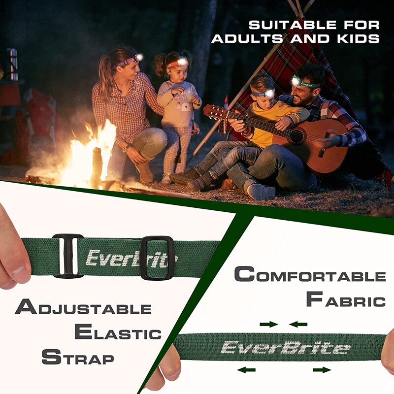 EverBrite 2-Pack LED Headlamp 5 Lighting Modes Adjustable with 6 AAA Batteries