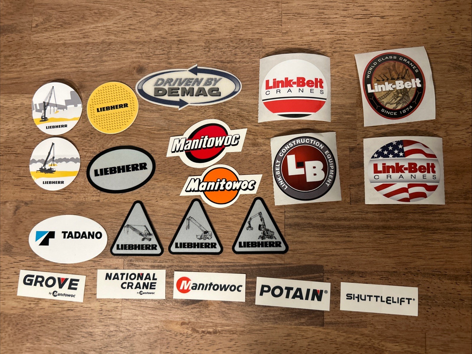 Lot Of 20 Manitowoc Link Belt Liebherr Tadano Grove Etc Cranes Hardhat  Stickers