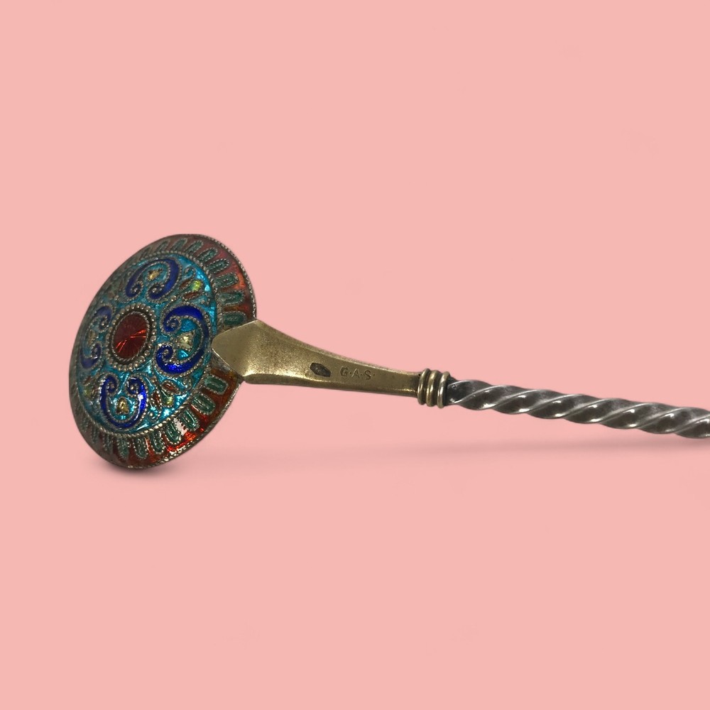 George Adam Scheid Austrian Champleve Enamel and Silver Spoon