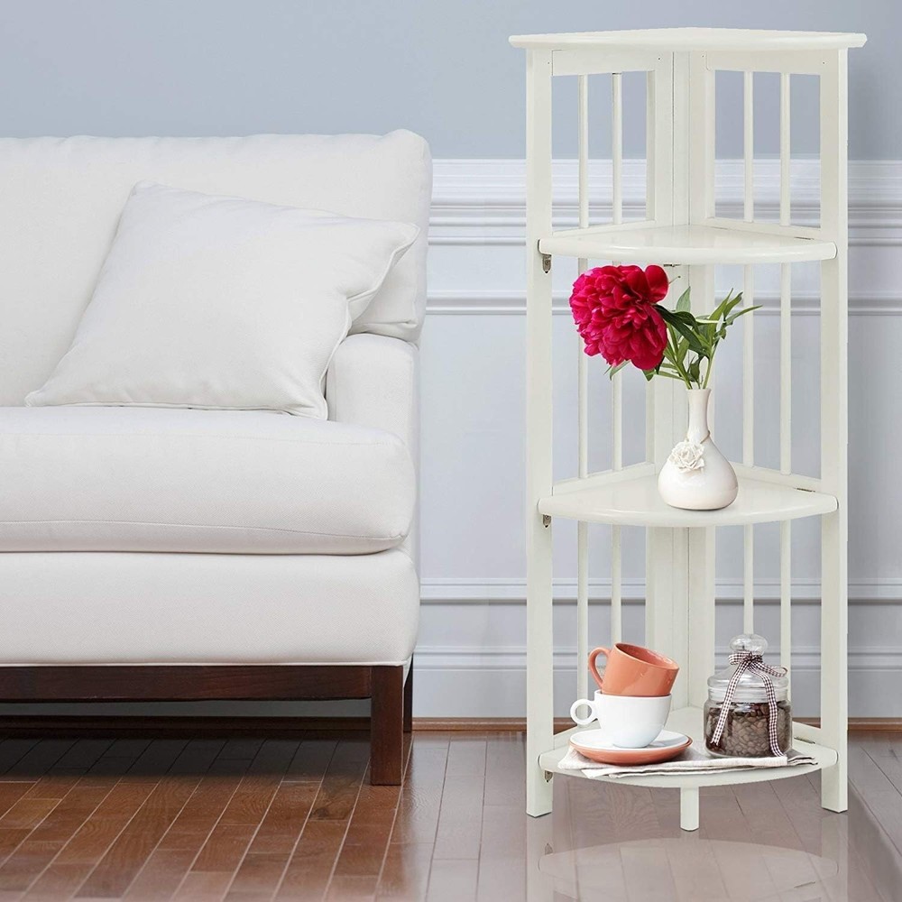 Casual Home 4-Shelf White Folding Corner Bookcase - Space-Saving Design