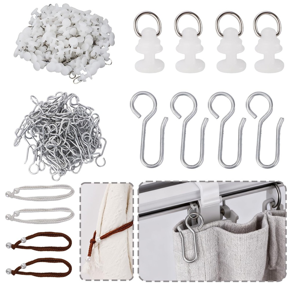 204 PCS Shower Curtain Track Gliders 100 Hooks 100 Gliders RV Roller Tieback