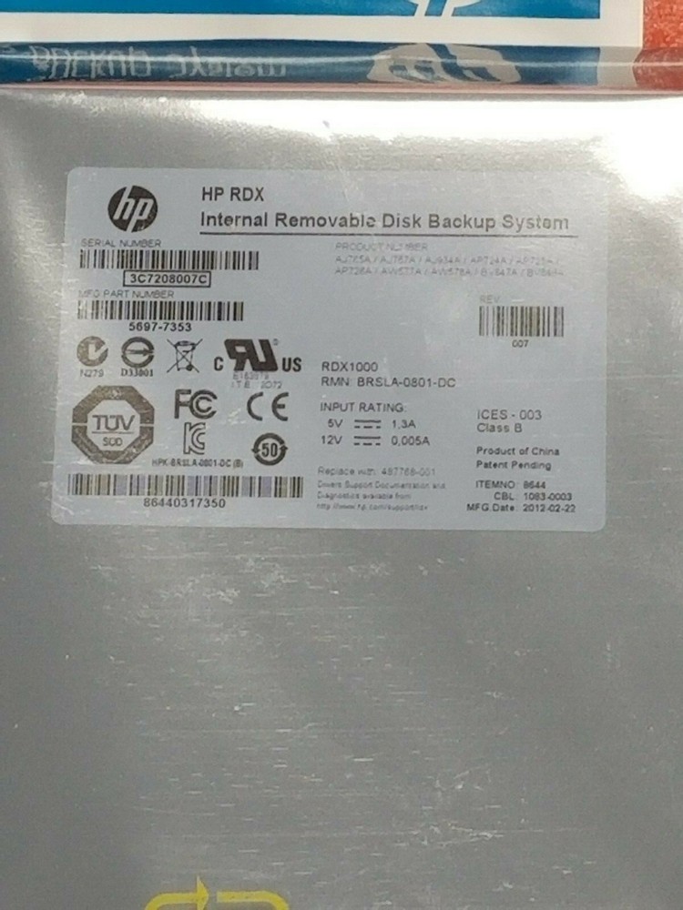 HPE 5697-7353 StorageWorks RDX1000 Internal Removable Disk Backup System
