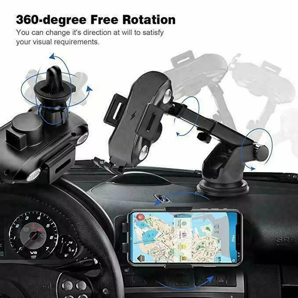 30W Wireless Charger Fast Charging Automatic Clamping Car Mount Phone Holder US