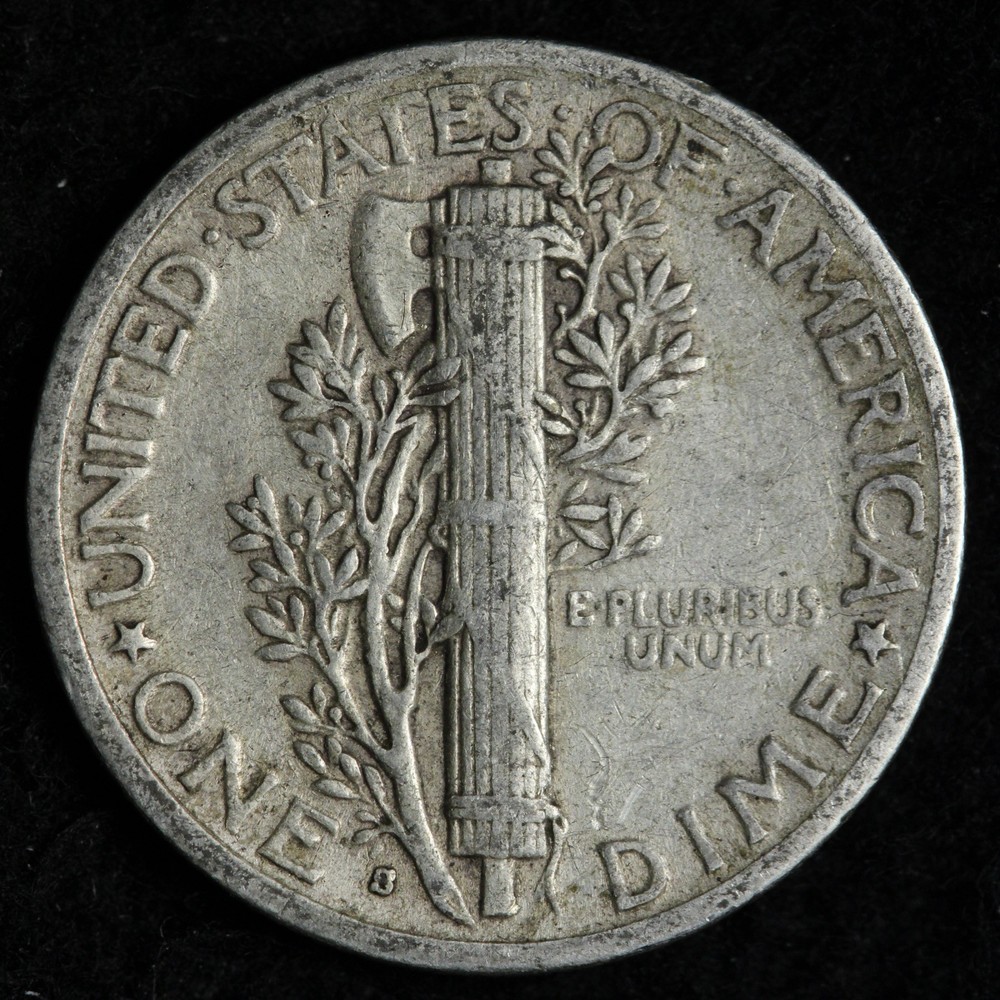 1945-S MICRO S Mercury Silver Dime AU E341 TU