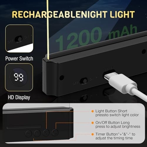 Rechargeable LED Book Light - Dimmable Flat Reading Lamp with Timer & 3 Colors,