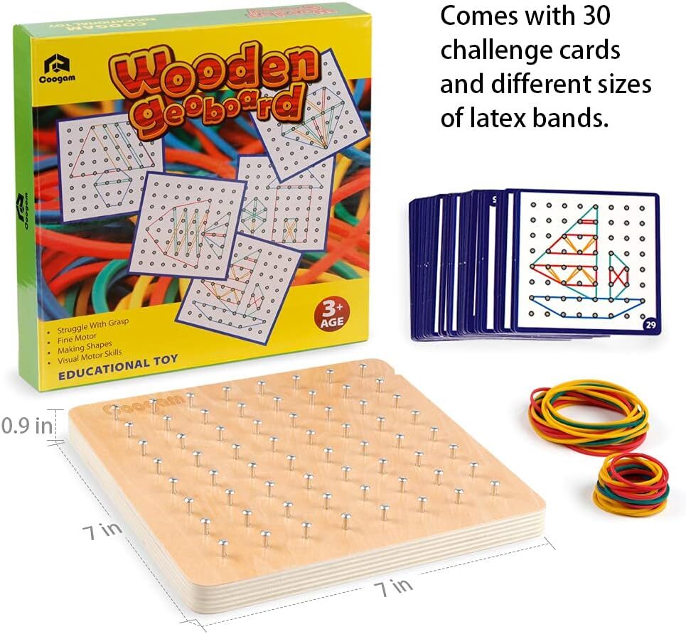 Wooden Geoboard Mathematical Manipulative Material Array Block–Pattern Card,Band