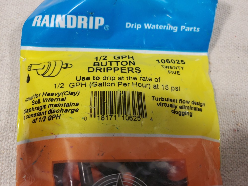 Rain Drip System 106025 1/2 GPH Button Inline Drippers - QTY 25
