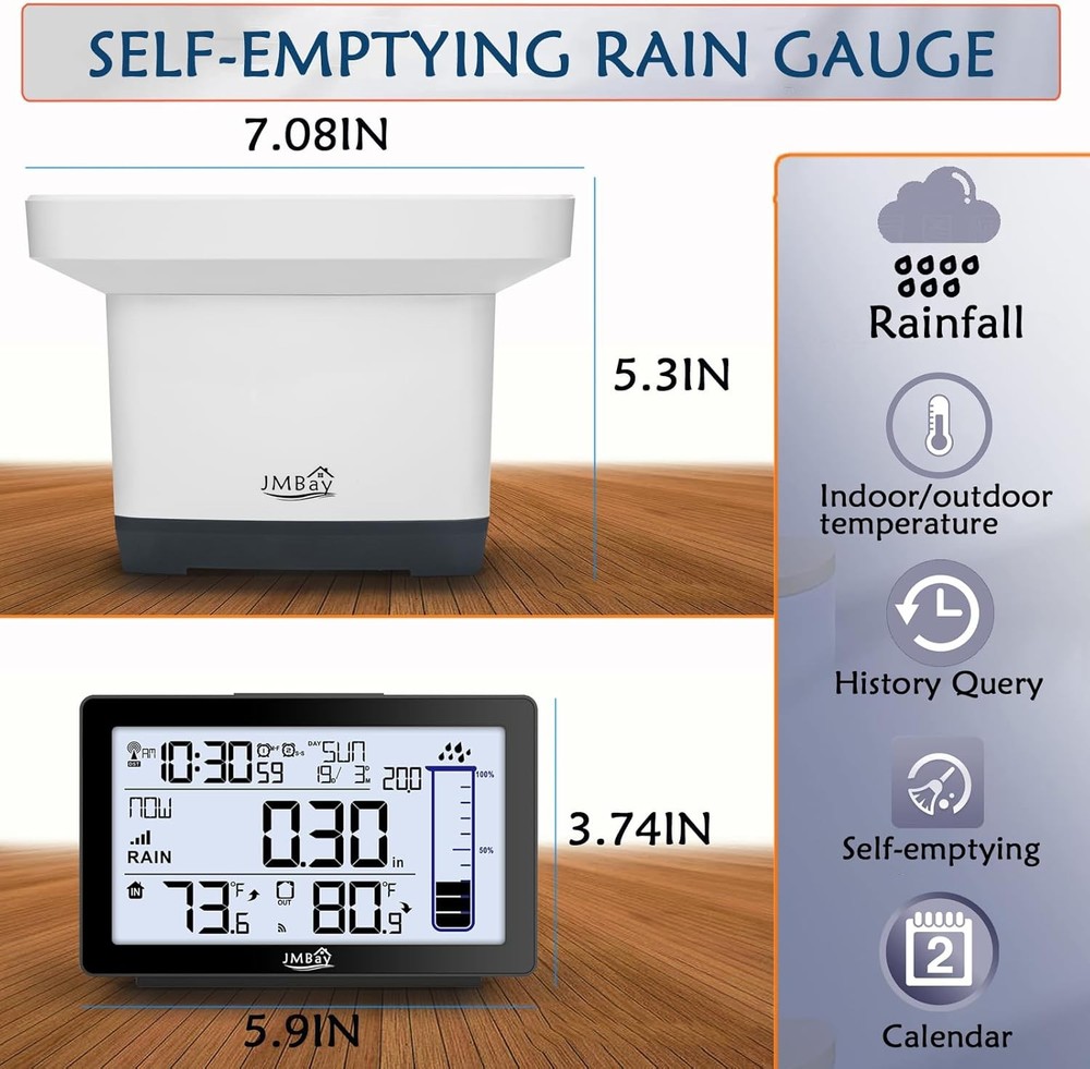 Wireless Digital Rain Gauge with Thermometer,