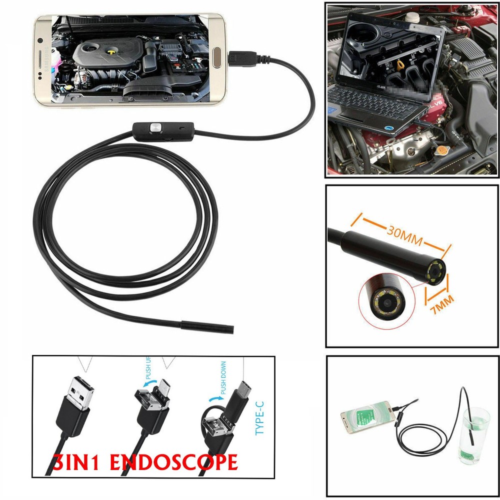 USB Type C Endoscope Borescope Snake Inspection Camera 3 in 1 for Android System