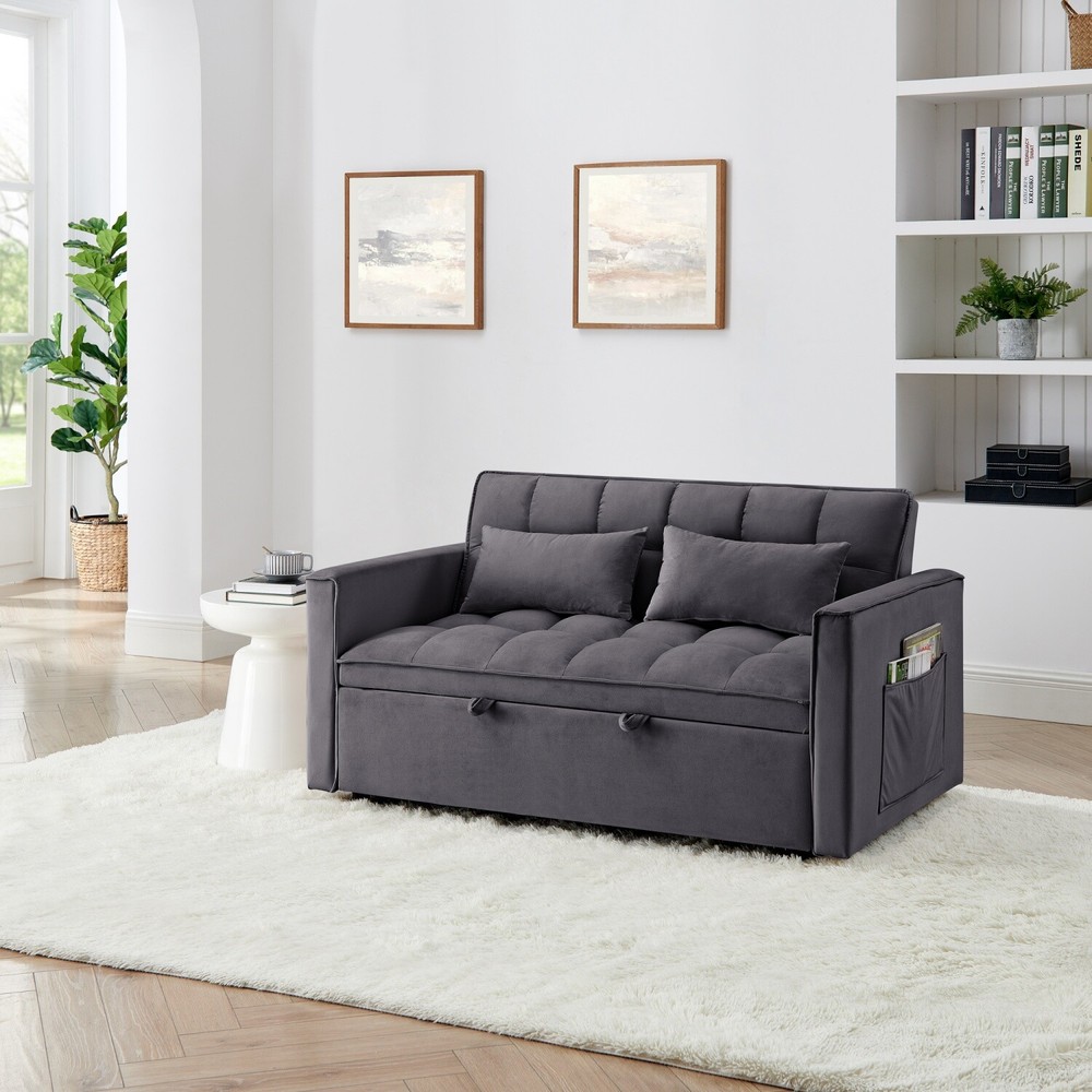 Convertible Sleeper Sofa Bed Loveseat 2 Seater Sofa w/ Pull Out Bed & 2 Pillows