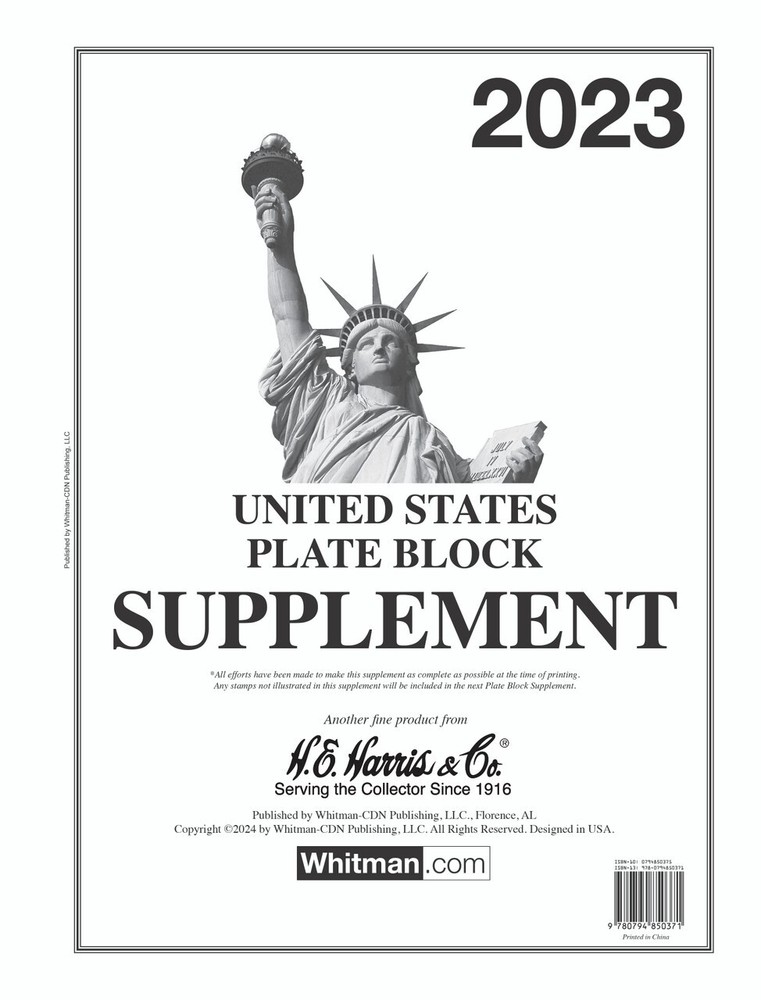 NEW 2023 Harris Stamp Album Supplement Pages US Plate Block For 2/3 Rings Binder