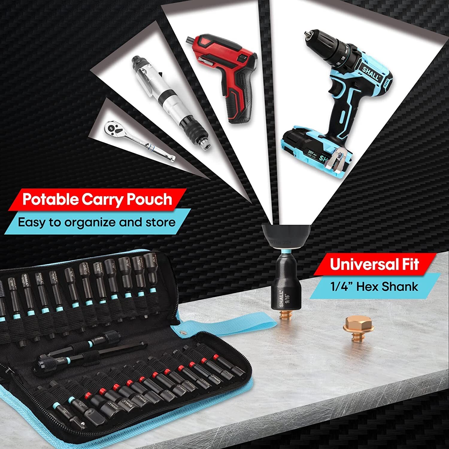 SHALL 29PC Magnetic Hex Nut Driver Set,1/4 " Shank SAE & Metric Power Drill Bit