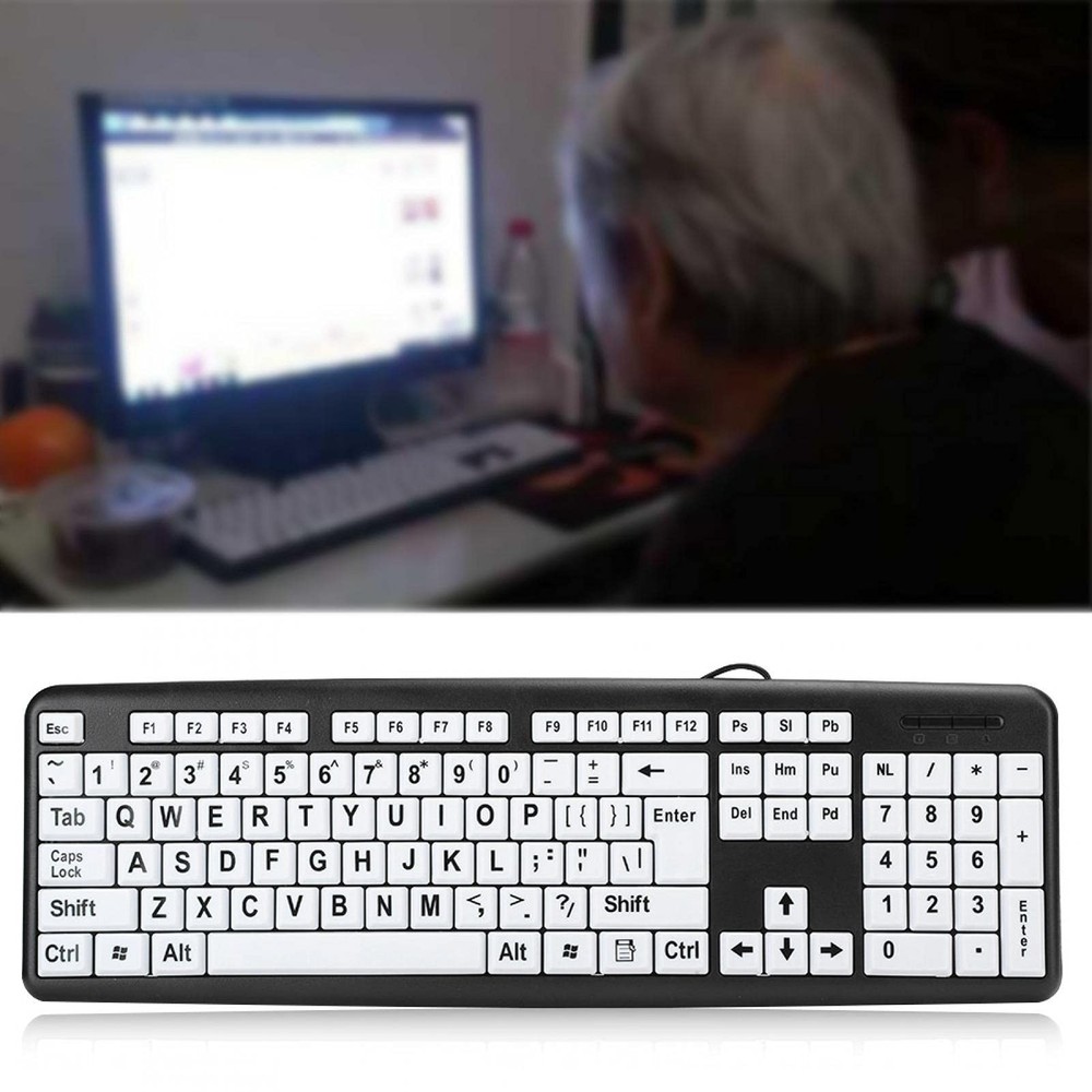 Large Print Computer Keyboard, 104 Keys USB Wired Computer Keyboard Visually ...