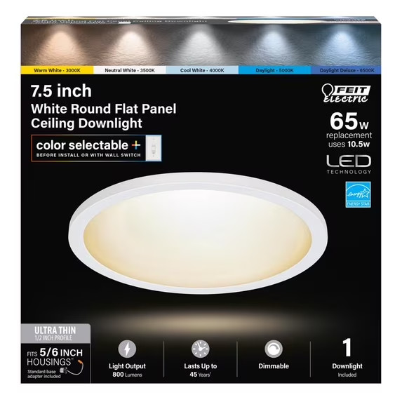 FEIT ELECTRIC Round Flat Panel Ceiling Downlight Dimmable Color Change 4 PACK