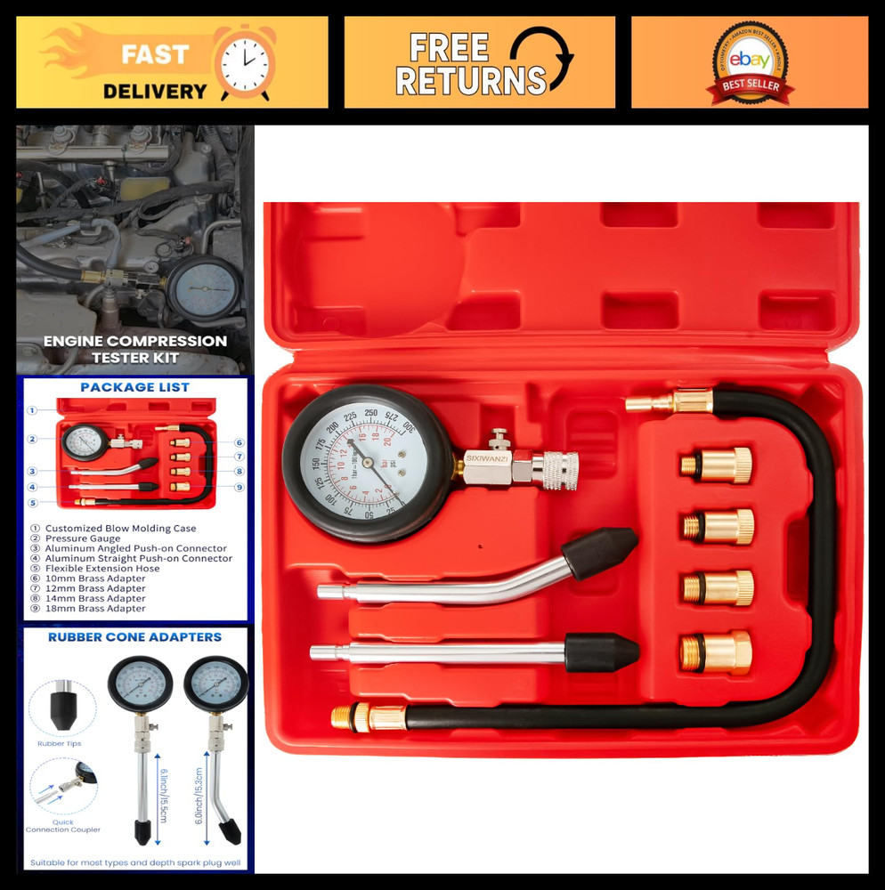 Universal Engine Compression Tester Kit - 8PCS Professional Automotive Tool for