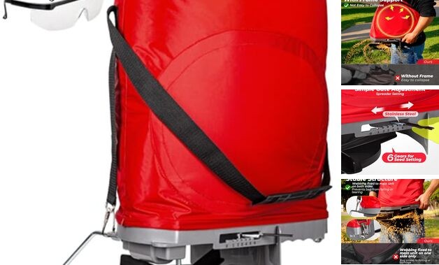 Handheld Seed Spreader with 25lb Bag, Frame Support, Flow Control, Enclosed