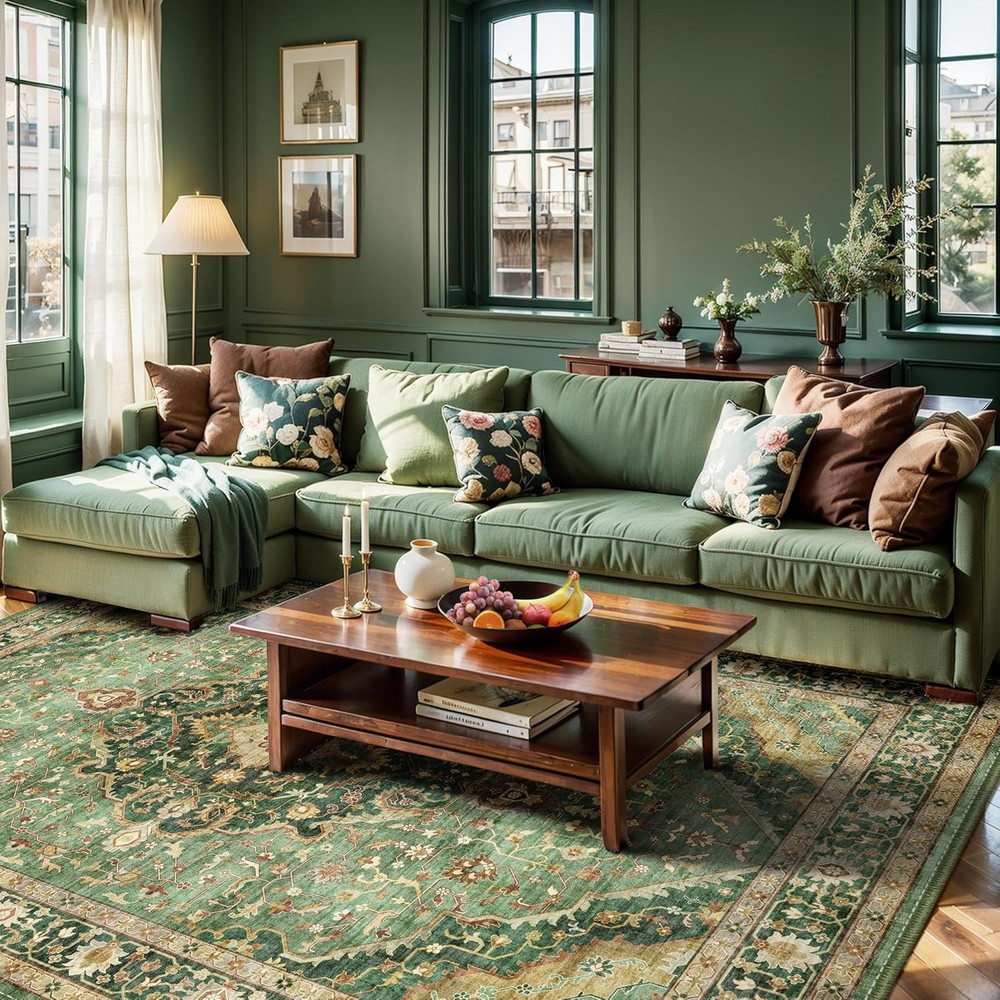Green Rugs for Bedroom Area 5x7 5' x 7' (Rectangular), Border