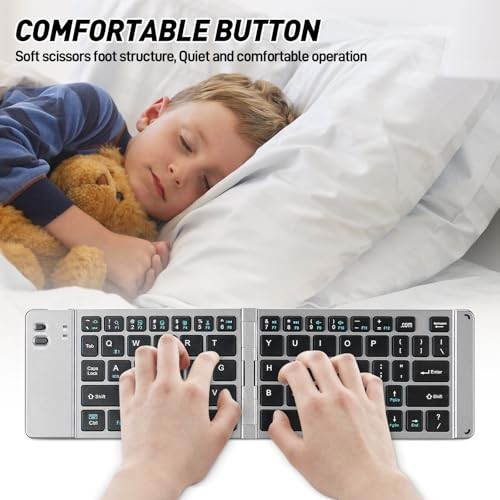 Mini Rechargeable Foldable Bluetooth Keyboard and Mouse Combo, Portable grey