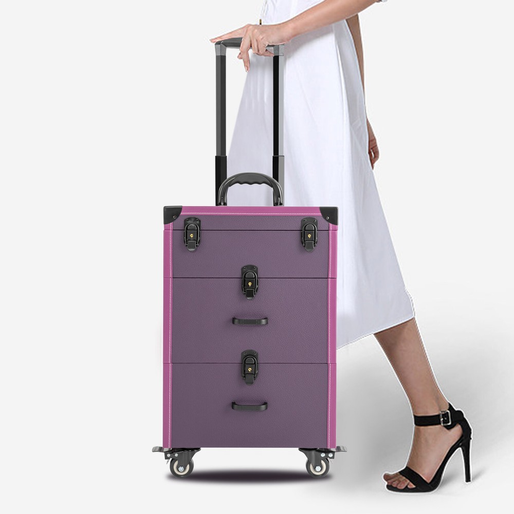 Makeup Train Case Rolling Cosmetic Trolley Makeup Storage Organizer Luggage Box