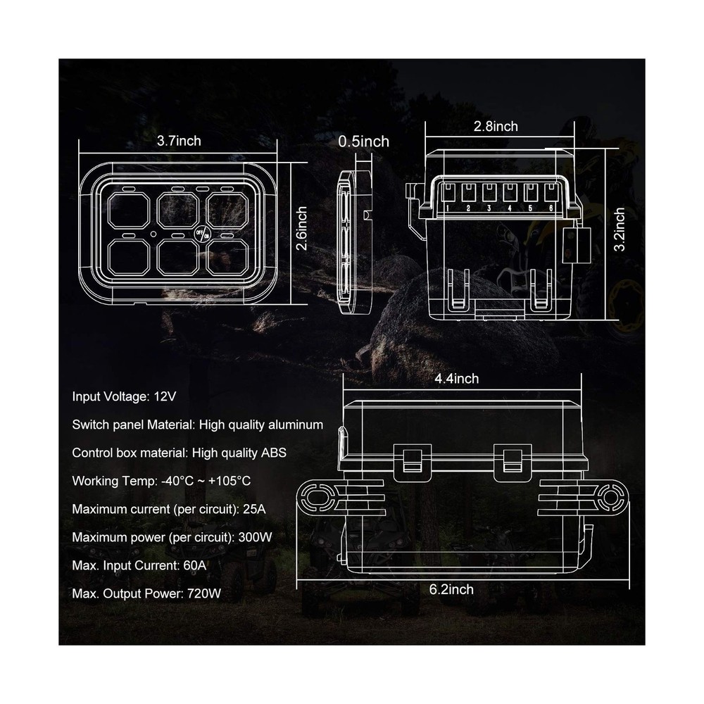 6 Gang Switch Panel, Auto Power Plus Automatic Dimmable Switch Pod Panel Circ...