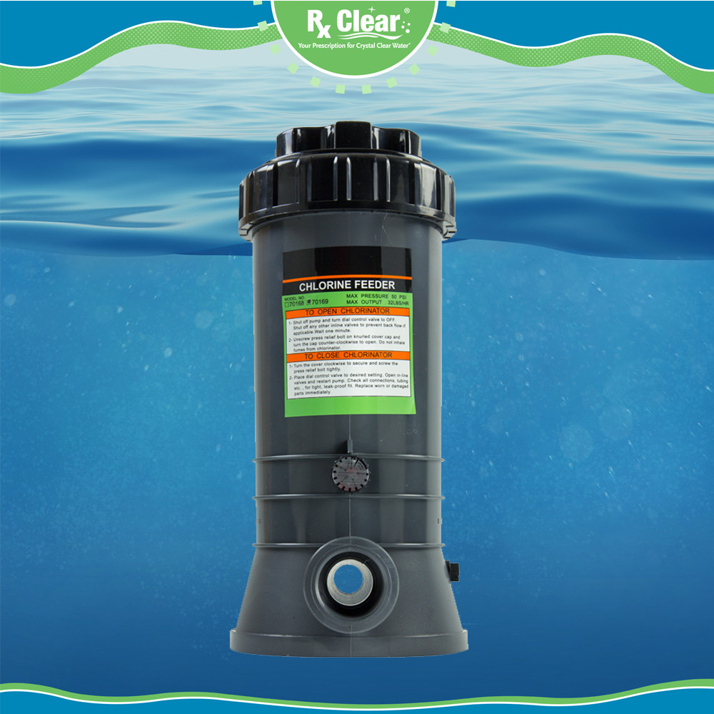 Rx Clear Inground In-line Swimming Pool Chlorinator Chemical Feeder-Holds 9 lbs