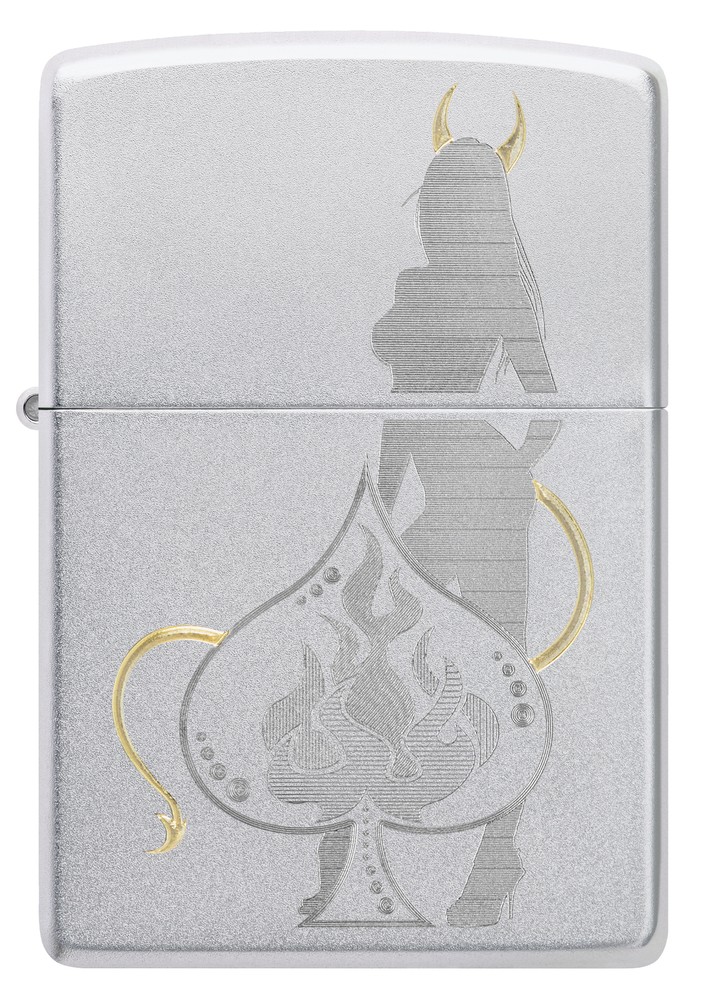 Zippo Devilish Ace Design Satin Chrome Windproof Lighter, 48658