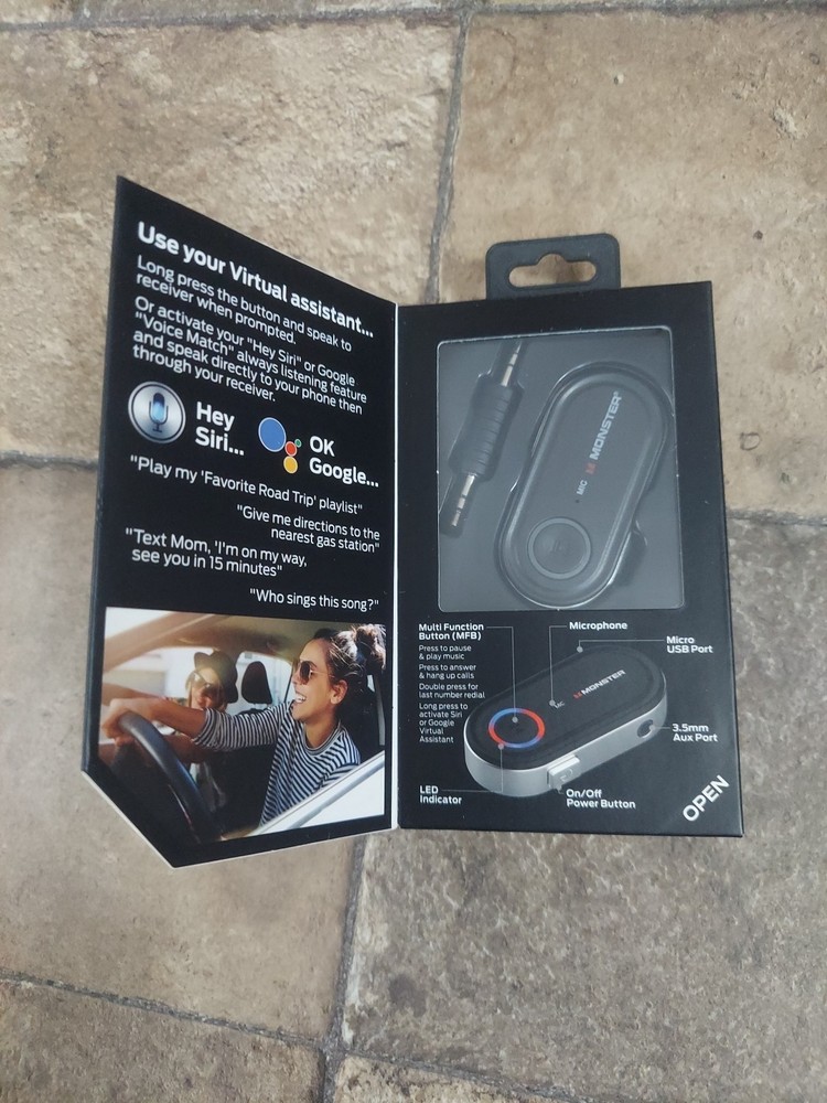 Monster Bluetooth 3.5mm AUX Audio Receiver Adapter with Voice Assistant Support