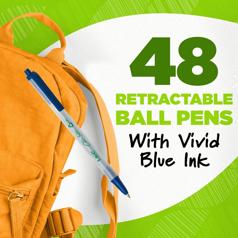 BIC Ecolutions Clic Stic Ballpoint Pens, Blue, Medium Point, 48 Pack