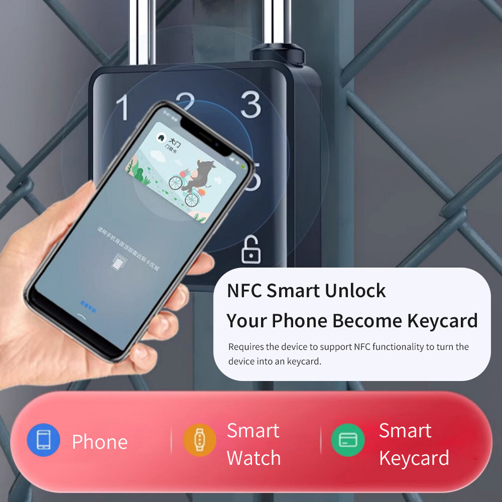 Smart Padlock with Bluetooth App Control Keycard Pin Code Fingerprint